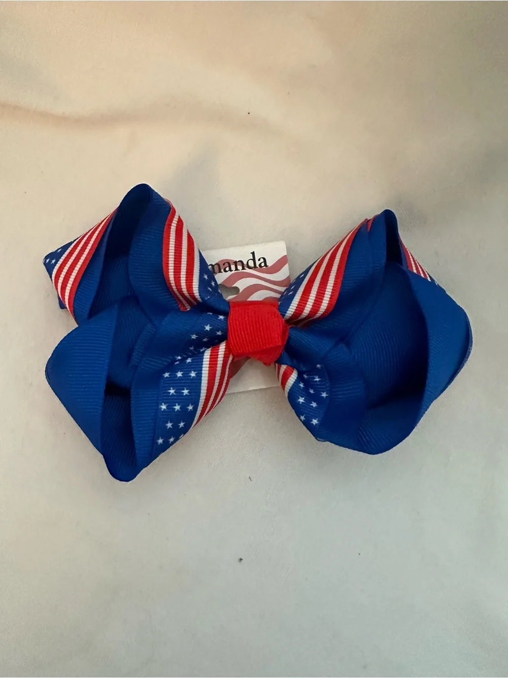 Taramada Patriotic Hair Bows Set of 2 Red White Blue American Flag Clips